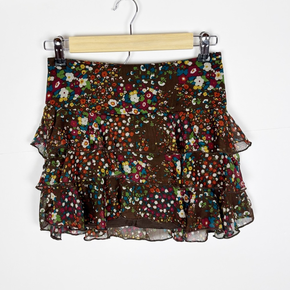 Xhilaration Mini Skirt Floral Ruffle Tiered Brown Size XS - Picture 5 of 5